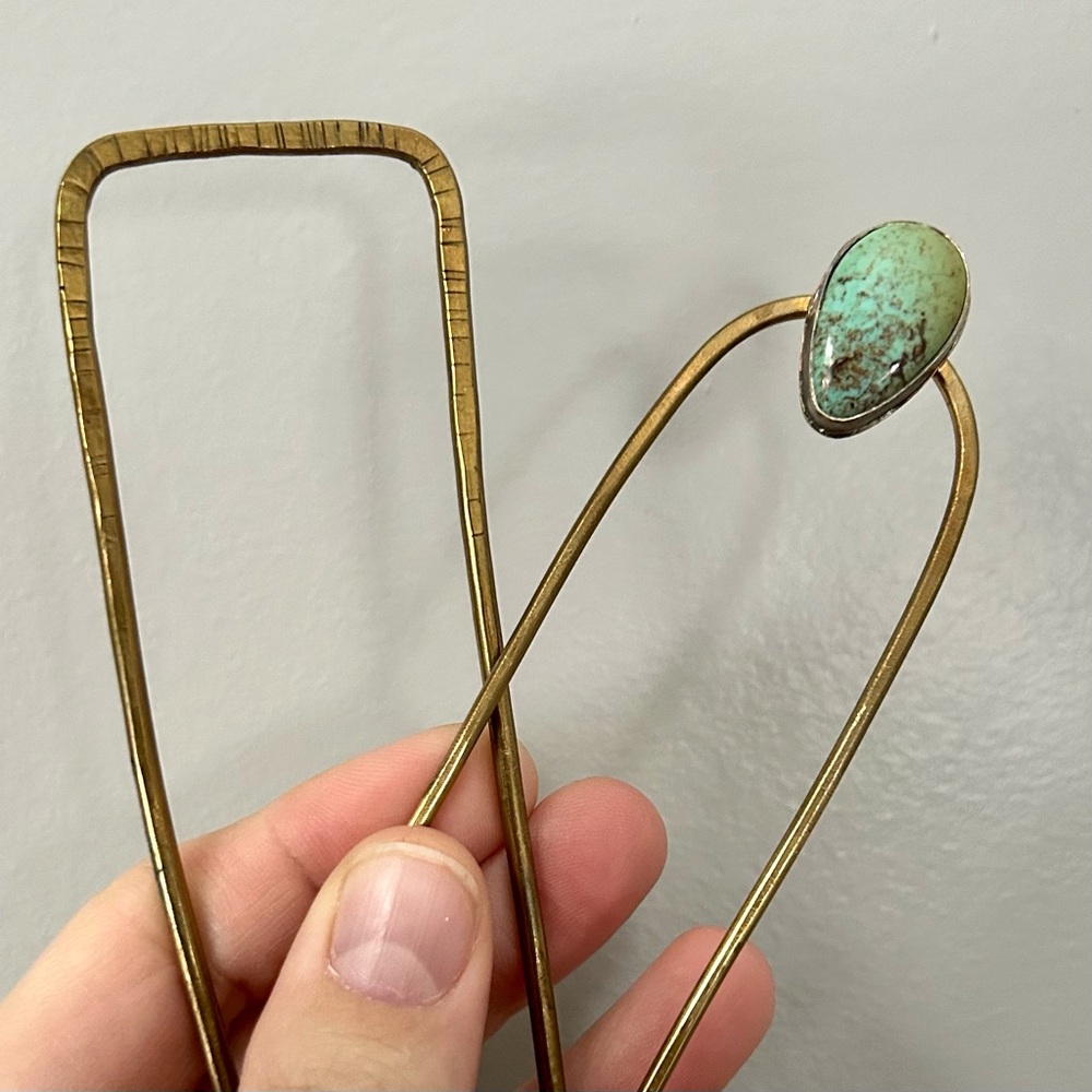 Brass and turquoise hair pins